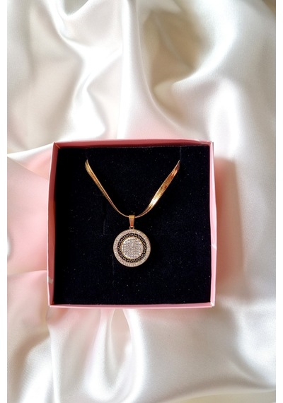 Zirkon Taşlı Madalyon Model Şık Çelik Kolye Gold - 682549640 Gold
