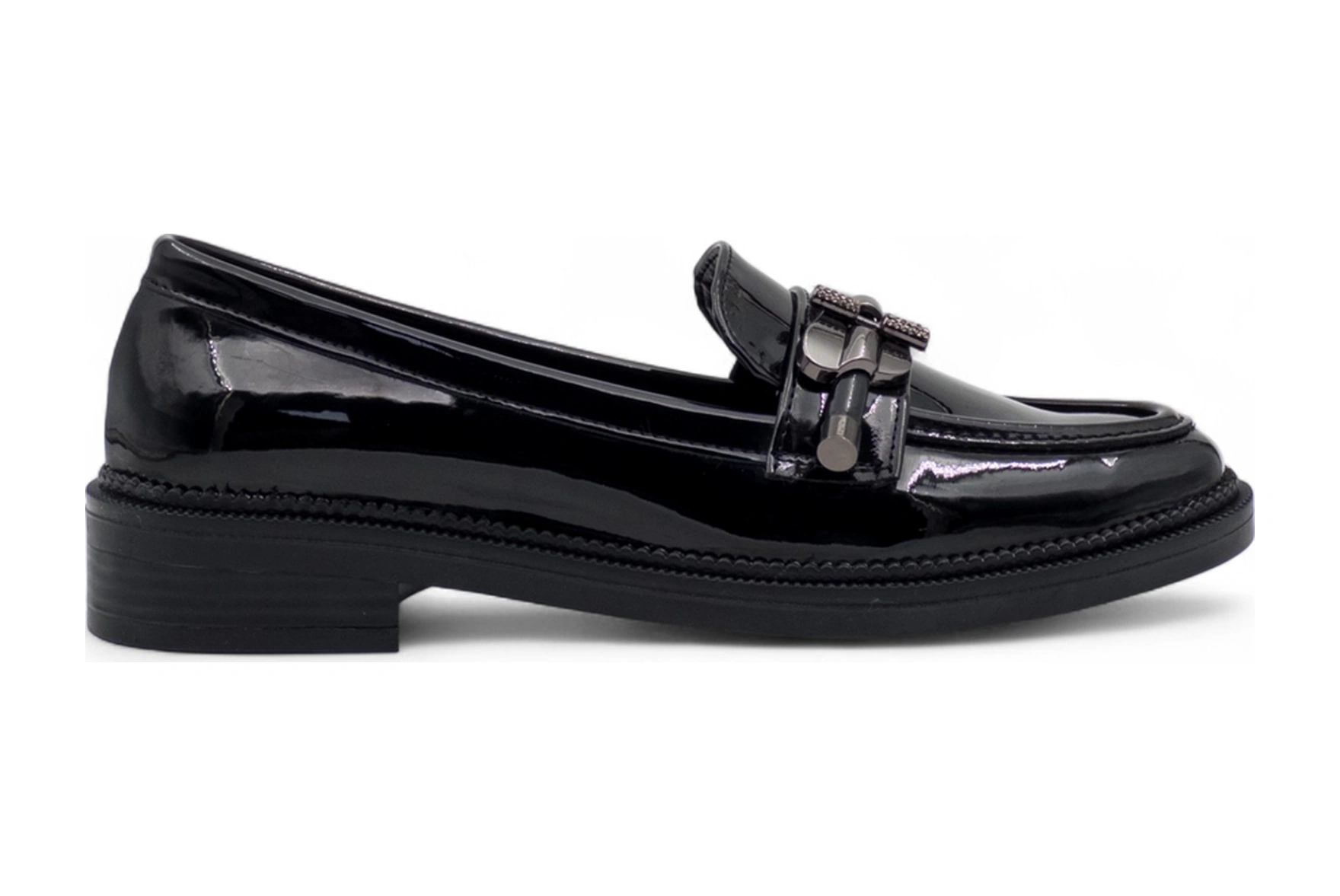 Trendy 0701 Toka Detaylı Rugan Kadın Loafer Siyah