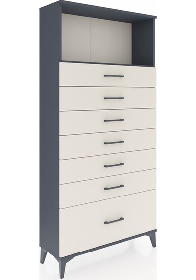 Arges Dolap Tek Raflı 7 Çekmeceli 88x30x182 Antrasit-aytaşı Antrasit
