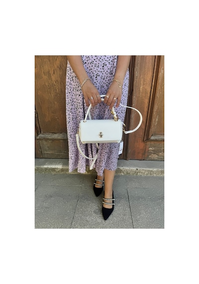 Just Polo Kadın Yeni Sezon Aksesuar Detaylı Çapraz Ayarlanabilir Askılı Şık El & Omuz Çantası Ebat 22 X 11 Cm Beyaz