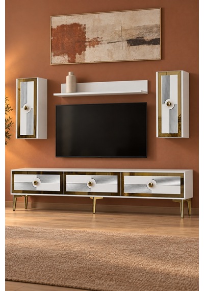 Tvr1816bg Pega Tv Ünitesi Takımı Beyaz-gold 180cm Beyaz - Altın