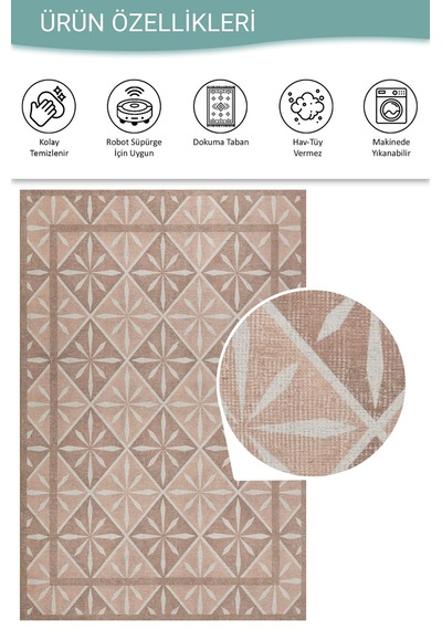 Artloop Nora Pudra Geometrik Desenli Dokuma Tabanlı Modern Şönil Halı Al 505 Bej