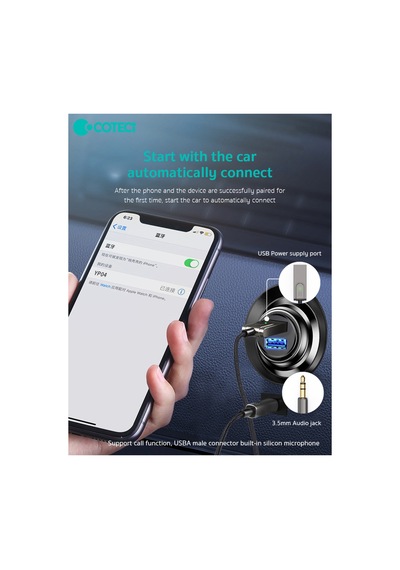 74001 Bluetooth 5.0 Aux Araç Kiti Mikrofonlu Hands-free Ses Alıcısı Adaptör Receiver Teyp Ses Ve Arama Aktarıcı 3.5mm Jack Yaylı Kablo