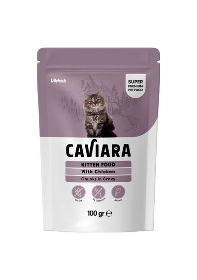 Caviara Pouch Sos İçinde Et Parçacıklı Tavuklu Yavru Kedi Konservesi 100 Gr
