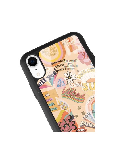 Apple Uyumlu iPhone Xr Vintage Sticker Tasarımlı Glossy Telefon Kılıfı Çok Renkli