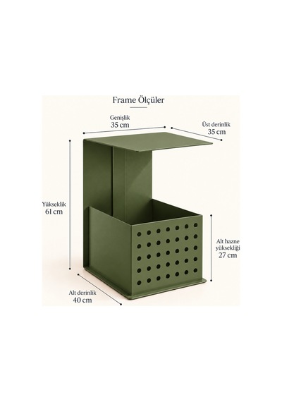 Frame Metal Yan Sehpa Modern Tasarım Depolama Hazneli Yan Sehpa Yeşil - 935176377 Yeşil