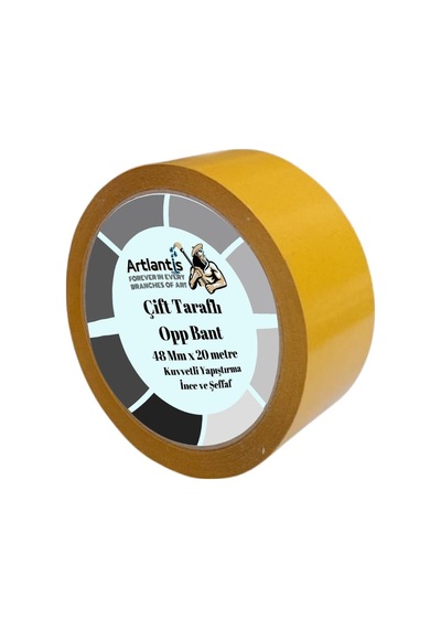 Çift Taraflı Bant İnce Şeffaf 48 mm 20 Metre 1 Adet Artlantis Resim Tablo Fotoraf Halı Yapıştırıcısı 1 Adet