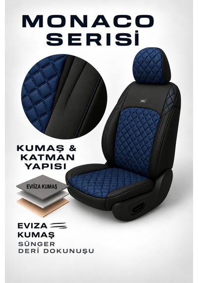 Renault Kangoo 1997-2008 Uyumlu Monaco Serisi Eviza 2+1 Ticari Lacivert Siyah Koltuk Kılıfı