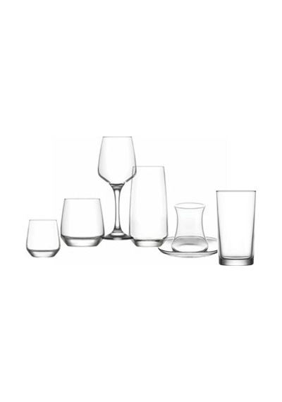 Lav Lal Cam Çeyiz Seti 42'li (6 Çay Tabağı, 6 Çay, 6 Kadeh, 6 Meşrubat, 6 Viski, 6 Su, 6 Likör Bardağı)