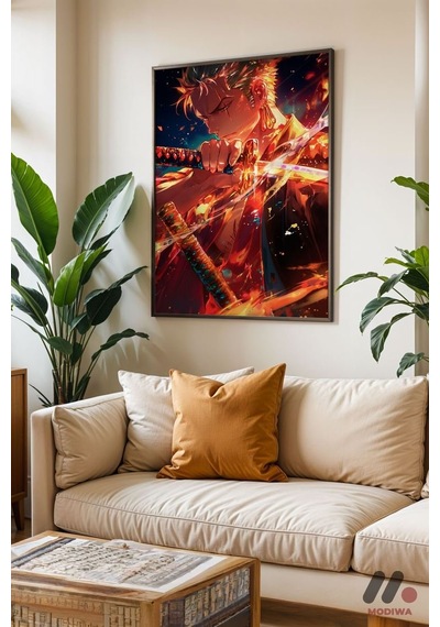 One Piece Zoro Savaşçı Anime Poster, Siyah Çerçeveli Duvar Tablosu - Anime Severlere Özel Hediye