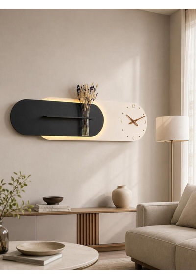 Kardelen Ahşap Pilli Ledli İskandinav Tarzı Salon Duvar Rafı Modern Çiçeklik 112 X 28 Cm Paris Grisi - Antrasit