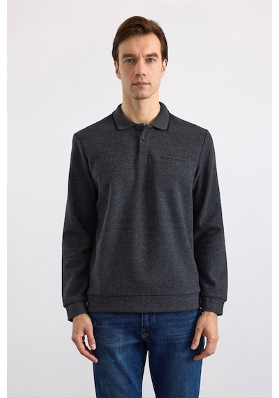 Süvari Antrasit Regular Düz Polo Yaka Sweatshirt Ssw2013700002-s08