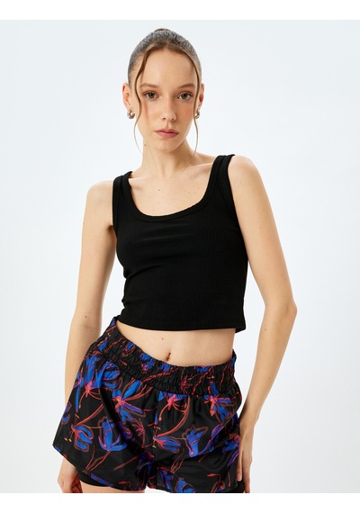 Koton U Yaka Slim Fit Kolsuz Crop Üst Siyah 5sak30094nk Siyah