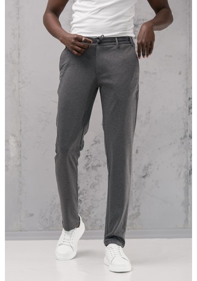 Beli Lastikli Ve İplikli Rayon Kumaş Regular Fit Likralı Jogger Pantolon gri