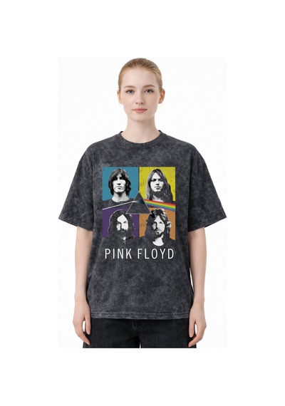 Sevbano Efsane Pink Floyd Müzik Grubu Baskılı Unisex Oversize Eskitme Yık Siyah