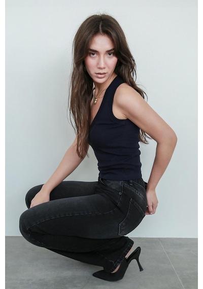 Madmext Siyah Yüksek Bel Kadın Wide Leg Pantolon Mg2388 Siyah