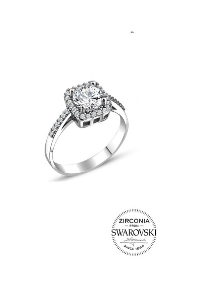 Gümüş Swarovski Taşlı Pırlanta Modeli Kare Yüzük