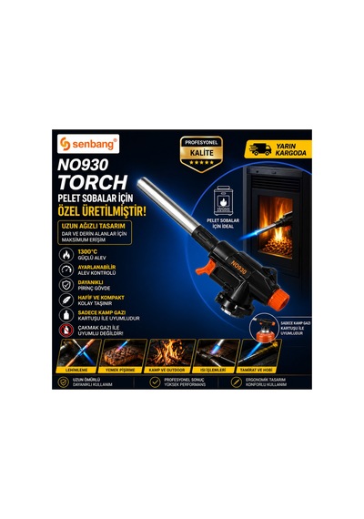 Senbang No930 Torch Uzun Ağızlı Pürmüz Başlık Pelet Sobası İçin Kamp Gazı Uyumlu 1300 C Diğer