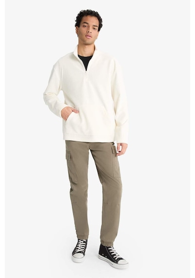 Defacto Yumuşak Tuşe Kadife Sweatshirt F2352AX25WN Ekru