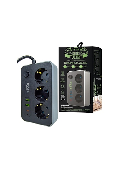 Ironstar 2mt 3xusb Akım Korumalı 3 Soketli Priz 2 M