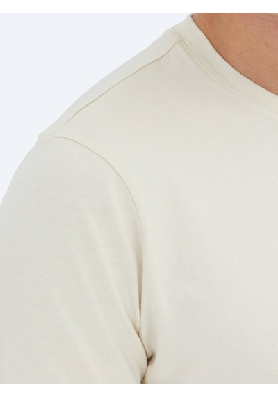 Kip Ekru Düz Bisiklet Yaka %100 Pamuk T-shirt Ekru