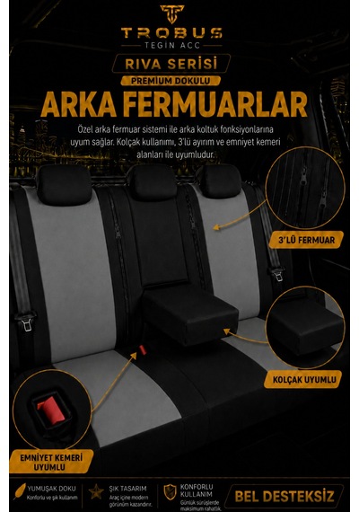 Renault Laguna 2001-2015 Uyumlu Riva Serisi Tay Tüyü Otropedik Gri Siyah Premium Koltuk Kılıfı