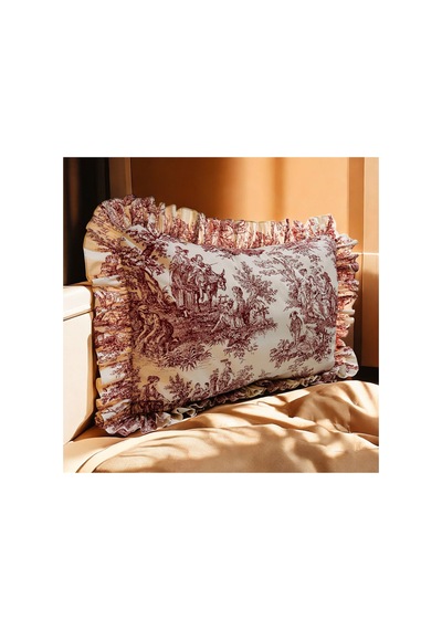 Fırfırlı Yastık Kılıfı Tek Kişilik Fransız Kır Evi Stili 2'li 50 X 70 Cm Bordo