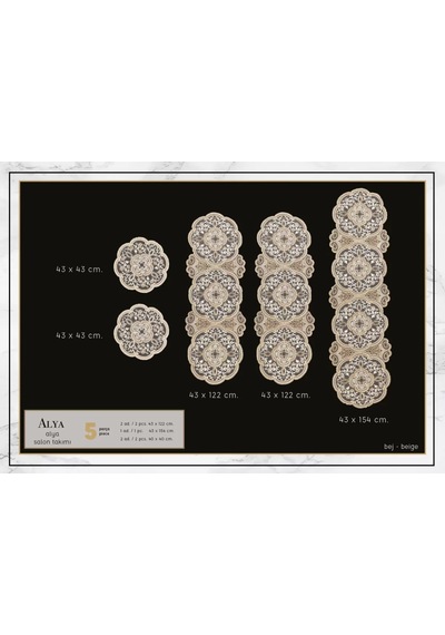 Salon Takımı 5 Parça Dantelli Masa Örtüsü Runner Seti Alya Model - Gold Çok Renkli