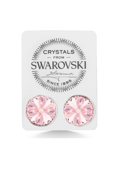 Union Swarovski Crystal Kadın Light Rose Taşlı 12mm Çivili Gümüş