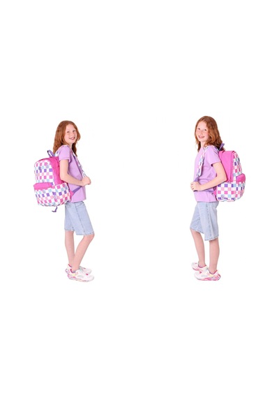 Kaukko Nature Üçlü Kız Çocuk Okul Çanta Seti - Pembe - Dama Desenli Pembe - Mor
