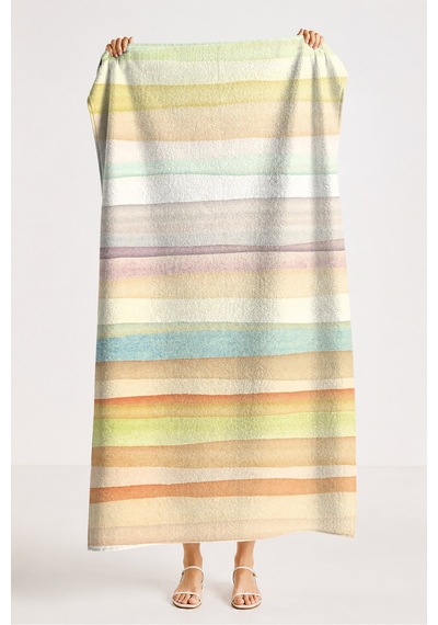 Çizgili Pastel Renkli Plaj Havlusu - Minimalist Sarı Mavi Çizgiler Hızlı Kuruyan Mikrofiber Havlu Serin Kumul