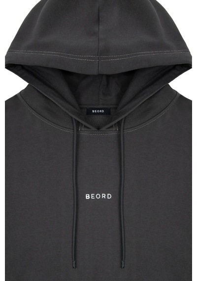 Beord Koyu Gri %100 Pamuk Kapüşonlu Sweatshirt Bhd1-137