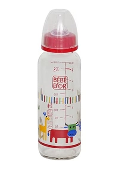 Bebedor 31302 Desenli Cam Biberon 250 ML - Kırmızı Renkli