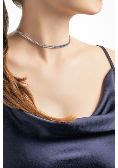 Renkli Baget 18 Ayar Beyaz Altın Kaplama Ayarlanabilir Gümüş Choker Kolye Beyaz