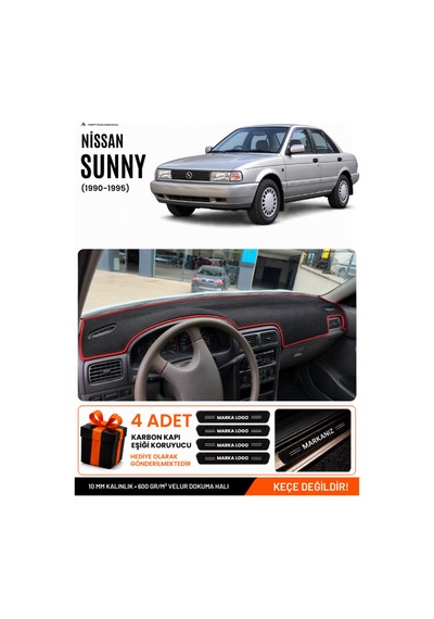 Nissan Sunny 1990-1995 Uyumlu Torpido Örtüsü, Torpido Kılıfı - Siyah Kırmızı