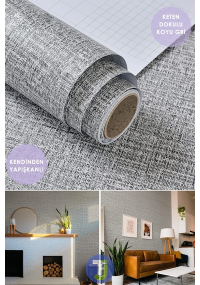 Technojet Kendinden Yapışkanlı Keten Görünümlü Mutfak Banyo Tezgah Duvar Dolap Masa Kaplama 60x300cm 001