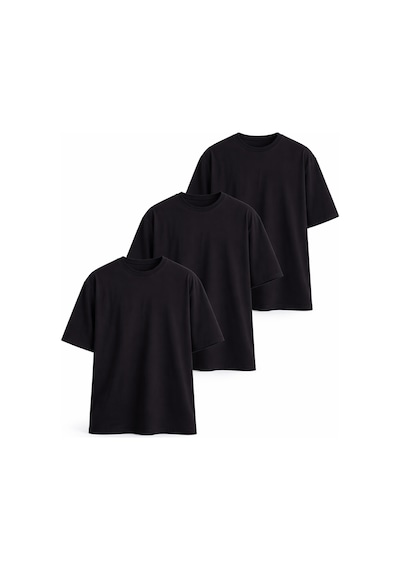 Monox Oversize Unisex 3'lü T-shirt Pamuk Rahat Kesim Siyah