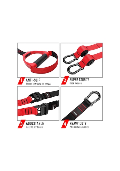 Trx Pro Spor Aleti Suspension Trainer-asılma Egzersiz Seti Fitness Antrenman Güç Halatı Kırmızı