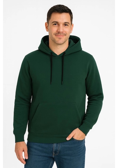Novalisse Erkek 3 İplik Pamuklu Kapüşonlu Kanguru Cepli Sweatshirt Hoodie - Haki Çoklu Renk