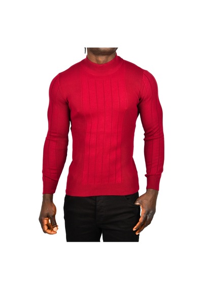 Deepsea Erkek Bordo Yarım Balıkçı Yaka Çizgili Tüylenmeyen Slim Fit Triko Kazak 2505491 Bordo
