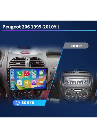 Peugeot 206 1999-2010yıl 4gb Ram 64gb Rom Carplay Multimedya