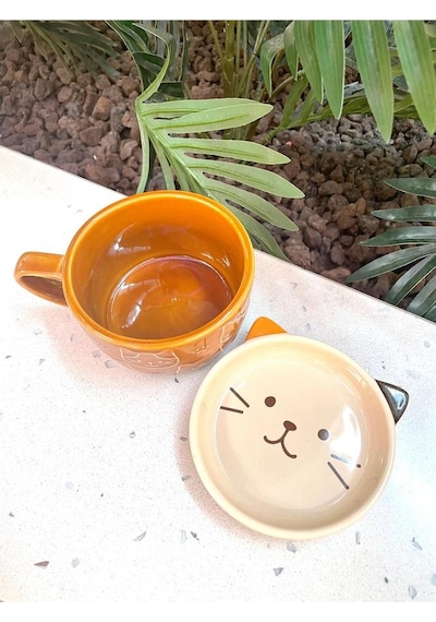Seramik Kawaii Karikatür Sevimli Kedi Fincan Kahve Süt Kapaklı Kupa Hediye