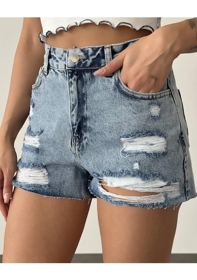 Fashion Cocktail Yırtık Sökük Detaylı Cepli Eskitme Taşlama Püsküllü Cepli Yüksek Bel Kadın Denim Kot Şort Açık Mavi Fashion Cocktail Yırtık Sökük Detaylı Cepli Eskitme Taşlama Püsküllü Cepli Yüksek Bel Kadın Denim Kot Şort Açık Mavi