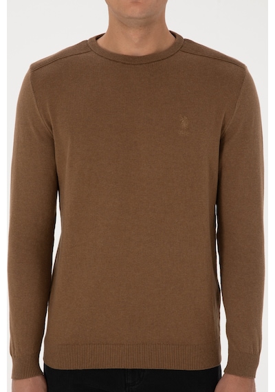 U.S. Polo Assn. Erkek Slim Fit Bisiklet Yaka Haki Melanj Basic Kazak 50307779-VR125