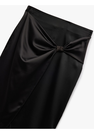 Koton Kruvaze Yırtmaç Detaylı Slim Fit Saten Midi Etek Siyah 6wak70001fw Siyah