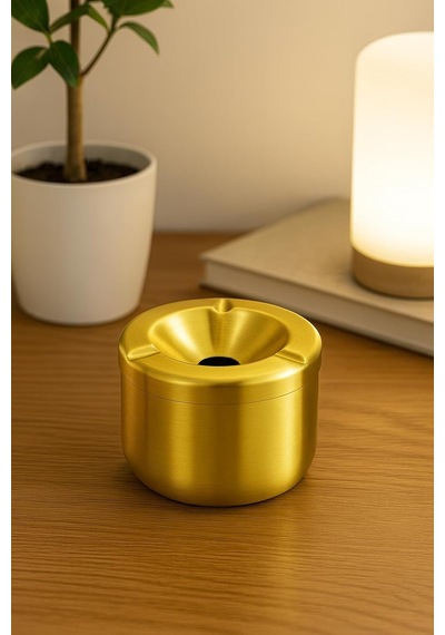 Busstier Gold Metal Kapaklı Küllük, Portatif Ve Modern Tasarım Kül Tablası, Araç İçin Uygun Rüzgar Geçirmez K Genel