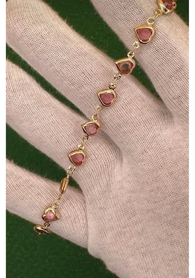 Kalpli Zirkon Taşlı Gold Renk Bileklik 18 Cm Pembe