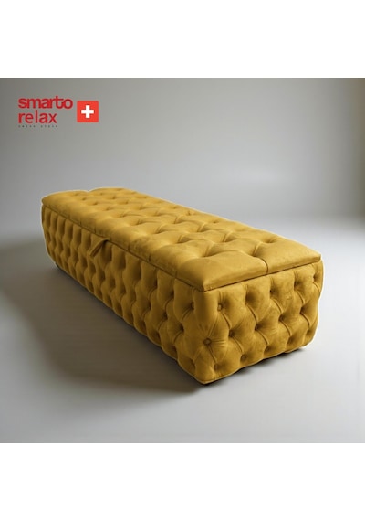 Smarto Relax Swiss Style Saas-fee Sandıklı Baby Face Puf, Kapitoneli Sandıklı, 100x45x45 Cm, Babyface Kaplama Dekoratif Puf Sarı