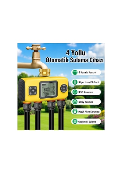 4 Bölge Otomatik Sulama Zamanlayıcılı Ipx5 Su Geçirmez Bahçe Sistemi Çiftlik Ve Konut Kullanımı