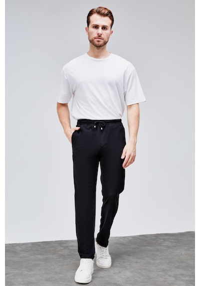 HLT Jeans Erkek Siyah Relaxed Fit Yandan Cepli Beli Lastikli Bağcıklı Duble Paça Jogger Pantolon Bolt-1996 Siyah